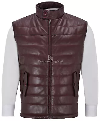 Buy Men's Burgundy Stand Up Collar Quilted Waistcoat Lamb Leather Gilet Vest 4330 • 129.72£