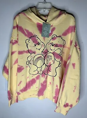 Buy Care Bears Friends Tie Dye Hoodie Yellow Pink Black Sweatshirt Size XL • 27.47£