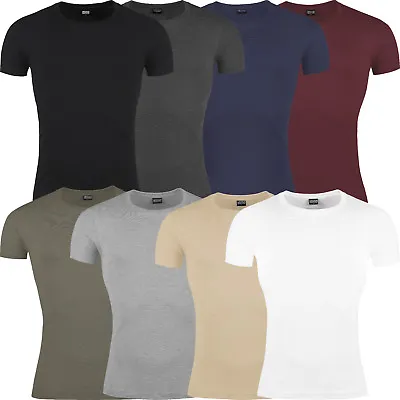 Buy New Mens Slim Fit T Shirt Short Sleeve Muscle Gym Crew Neck Plain Cotton Top Lot • 18.99£