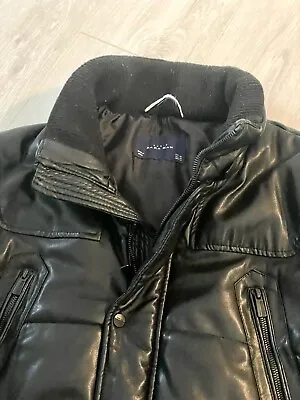Buy Mens Faux Puffa Leather  Coat With Detachable Hood • 40£