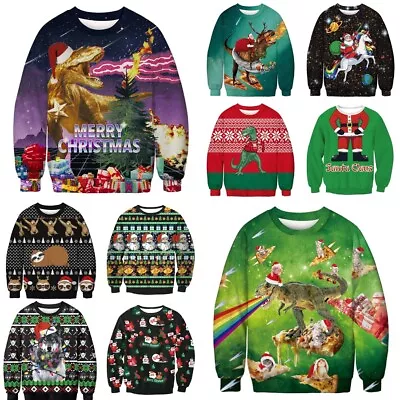 Buy Unisex Christmas Dinosaur Santa Claus Ugly Sweatshirt Pullover Top Xmas Gifts UK • 12.95£