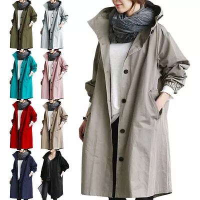 Buy Womens Oversize Hooded Trench Coat Ladies Wind Raincoat Outdoor Forest Jacket • 14.99£