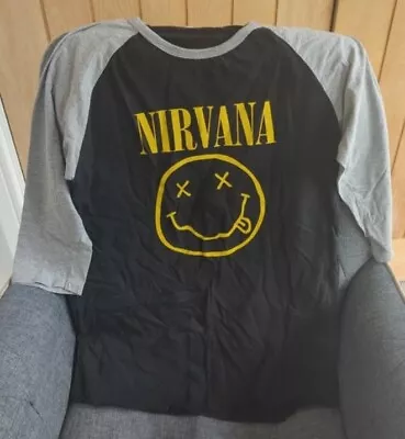 Buy Nirvana 3/4 Sleeve T Shirt Grunge Rock Band Merch Size S Kurt Cobain Dave Grohl • 15.30£