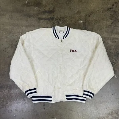Buy Fila Bomber Jacket Quilted USA Baseball 90s Sports Coat White Mens XXL • 45.50£