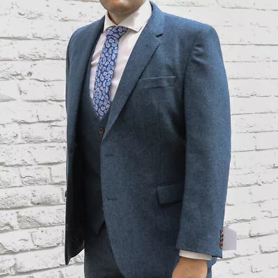 Buy Mens Blue Tweed Suit Wool Wedding Jacket Trousers Waistcoat Slim Fit Formal • 80£