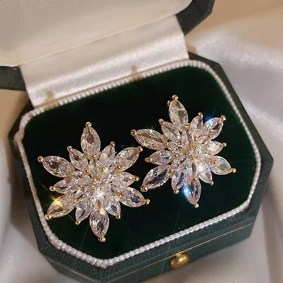 Buy Fashion Snowflake Zircon Earrings Ear Stud Elegant Women Wedding Jewellery Gift • 3.19£