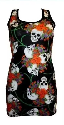 Buy Red & Purple Roses Skulls Tattoo Floral Print Long Vest Tank Top Goth Punk Emo • 18.69£