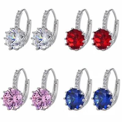 Buy Round / Heart Earrings Silver Huggie Hoop Hook Small Crystal Womens Jewellery • 3.49£