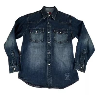 Buy Tommy Hilfiger Denim Pearl Snap Shirt Womens M Blue Denim Shacket Jacket Y2K 90s • 31.25£