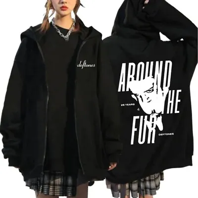Buy Deftones Printed Black Hoodie Men Women Casual Hip Hop Full Zip Sweatshirt New • 28.68£