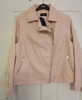Buy Ex M&S Light Pink Faux Leather BIKER Jacket UK 16 / EUR 44 • 29.99£