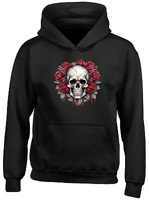 Buy Skull Roses Kids Hoodie Gothic Emo Biker Rock Head Boys Girls Gift Top • 13.99£