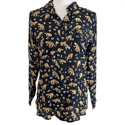 Buy ANINE BING Womens Silk Shirt Novelty Animal Leopard Mob Wife Button Down Small • 51.97£