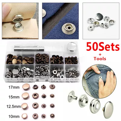 Buy 50 Sets Heavy Duty Snap Fasteners Press Studs Kit +Poppers Leather Button Tools • 8.99£