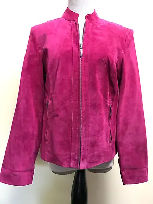 Buy Preston & York Women Sz M Zip Front Magenta Genuine Leather Suede Blazer Jacket • 38.83£