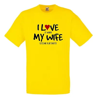 Buy I Love My Wife Darts Design Mens Yellow Tshirt • 9.99£