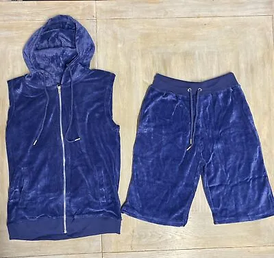 Buy Mens Hooded Shorts Tracksuit Velour Set Blue Large RRP £50 Boohoo Man • 19.99£