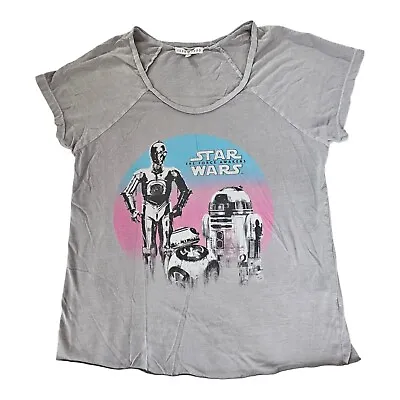 Buy Star Wars The Force Awakens Gray Graphic T-Shirt Women's Medium C3PO R2D2 • 9.13£