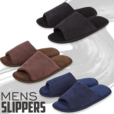 Buy Mens Open Toe Mule Slippers Memory Foam Slip On Corduroy Solid House Indoor 6-11 • 4.99£