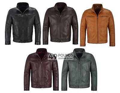 Buy Mens Classic Leather Jacket Italian Fit Classic Real Leather Bomber Jacket 999 • 41.65£