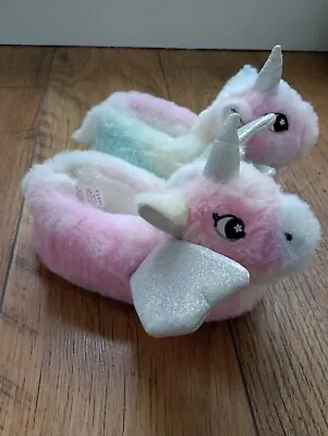 Buy Girls Beautiful Fluffy Multicoloured Unicorn Slippers Size 12 BNWOT Exc. Cond. • 3.49£
