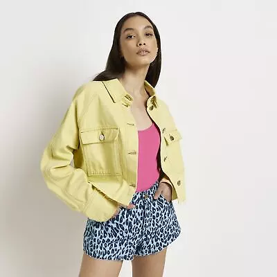 Buy River Island Womens Shacket Yellow Denim Oversized Casual Top • 7£