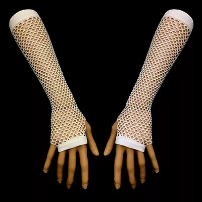 Buy 80s 90 2000s Gothic Punk Glam Emo Rock White Fishnet Arm Warmer Armwarmer Gloves • 8.21£