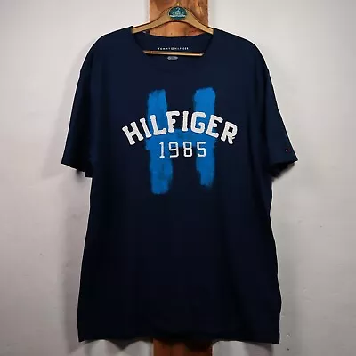 Buy Tommy Hilfiger Men's H 1985 Logo Embroidered T-Shirt Navy Light Blue Size Large • 15£