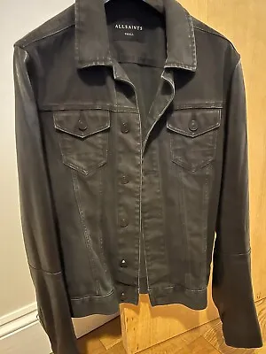 Buy Allsaints Mens Thompson Denim Jacket Leather Black S • 45£