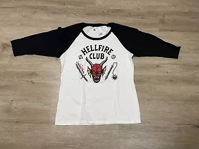 Buy Hellfire Club Women’s White Sz L Stranger Things Raglan Shirt Netflix Merch • 12.78£