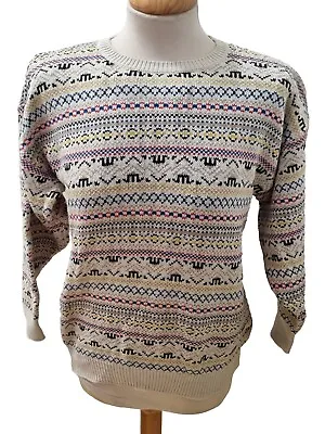 Buy UK8 10 S M&S Thick Knitted Geometric Fair Isle Jumper Pullover Sweater Top SALE • 12.50£