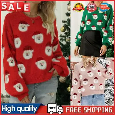 Buy Women Christmas Sweater Print Santa Claus Xmas Sweater Simple Leisure Sweatshirt • 18.11£
