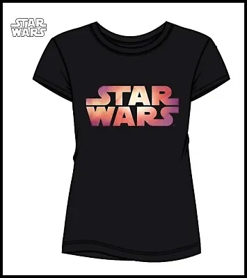 Buy Womens Star Wars T-Shirt Black Rainbow Logo Cotton Top Character Tee UK 8-14 NEW • 9.99£