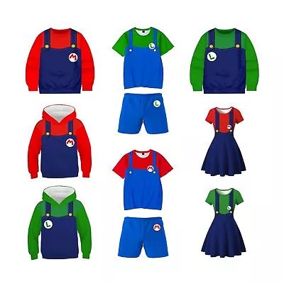 Buy Super Mario Luigi Cosplay Costume 3D Kids Boy T-shirt Shorts Hoodie Girl Dress • 12.99£