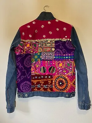 Buy Custom Made Designer Banjara Upcycled Denim Jacket Hand Rabari Kutchi Embroidery • 65£