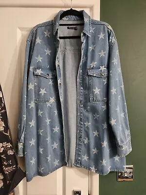 Buy Nasty Gal Oversized Jean Denim Star Design Jacket Shirt Size 8 • 4.99£