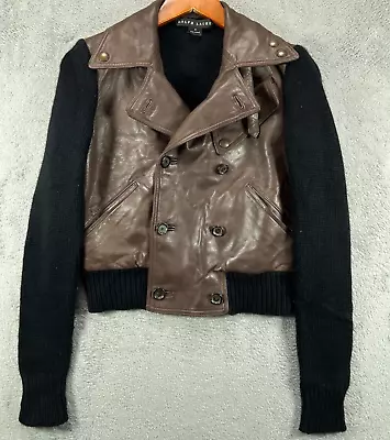 Buy Ralph Lauren Black Label Leather Jacket Cashmere Wool Knit Medium Bomber $1298 • 196.93£