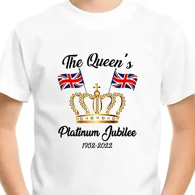 Buy Queen's Platinum Jubilee T-Shirt 2022 Union Jack Crown Mens Womens Kids Tshirt • 9.99£