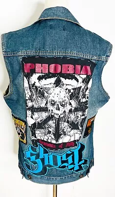Buy Carbon Biker Chick Rock N Roll Denim Jean Jacket Vest Size Small • 7.09£