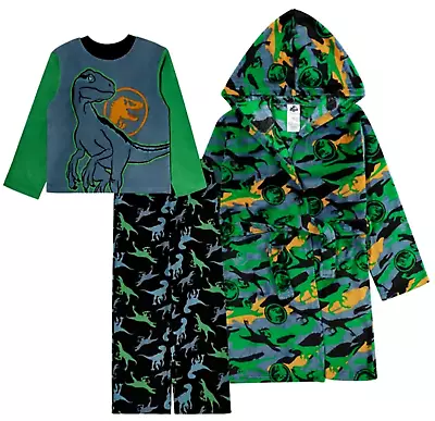 Buy 3 Piece Jurassic World Pajamas Robe Set Hoodie Cover Up Boy Girl 6 8 10 Dinosaur • 27.63£