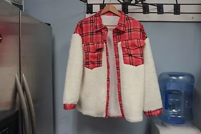 Buy Vintage Jacket Coat Plaid Red Sherpa Lined Sleeves  - Unisex . Size Large • 19.27£