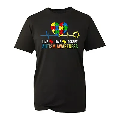 Buy Live Love Accept Puzzle Heart T-Shirt, Autism Awareness Day Unisex Top • 10.99£