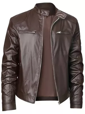 Buy Men's Dark Brown PU Leather Jacket - Size M (38) *BRAND NEW IN PACKAGING* • 19.99£
