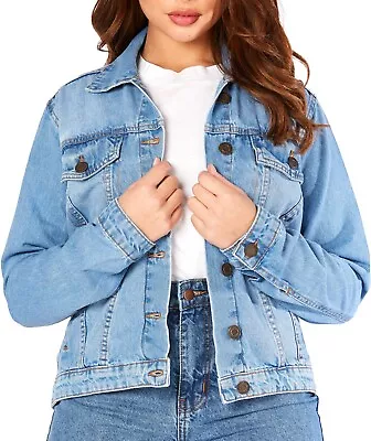 Buy Womens Denim Jacket Blue Ladies Stretch Soft Cotton Summer Fashion Jeans Coat Uk • 32.99£