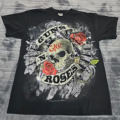 Buy Guns N Roses Shirt Adult Medium Black Firepower Y2K 2009 GNR Floral Skull Print • 19.97£
