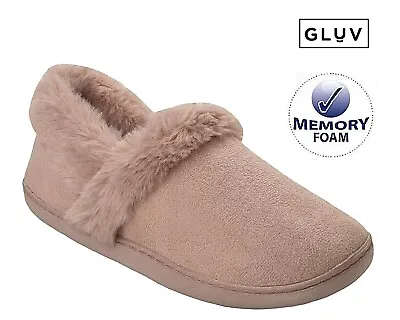 Buy Ladies Gluv Pink Luxury Faux Fur Lined Memory Foam Comfort Slippers Womens • 9.95£
