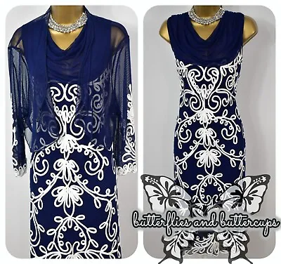 Buy NIGHTINGALES Size 24 Navy Blue Dress And Jacket Mother Of The Bride Outfit • 89.99£