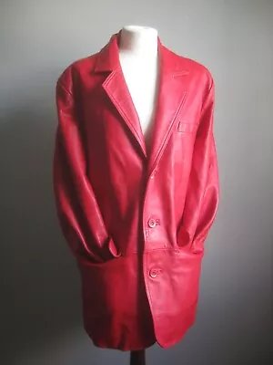Buy Vintage Ladies RED LEATHER TRENCH COAT JACKET 18 16 Long Hip Length Classic Real • 159.99£