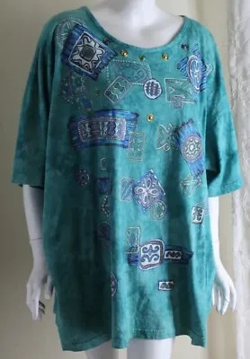 Buy India Ink Sz 2X HAND-PAINTED Southwest Art-to-Wear MOST FUNKY Tunic Shirt Top • 70.84£
