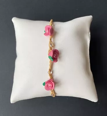 Buy Pink Rose Flower Bracelet Girls Summer Festival Beach Jewellery • 2.50£